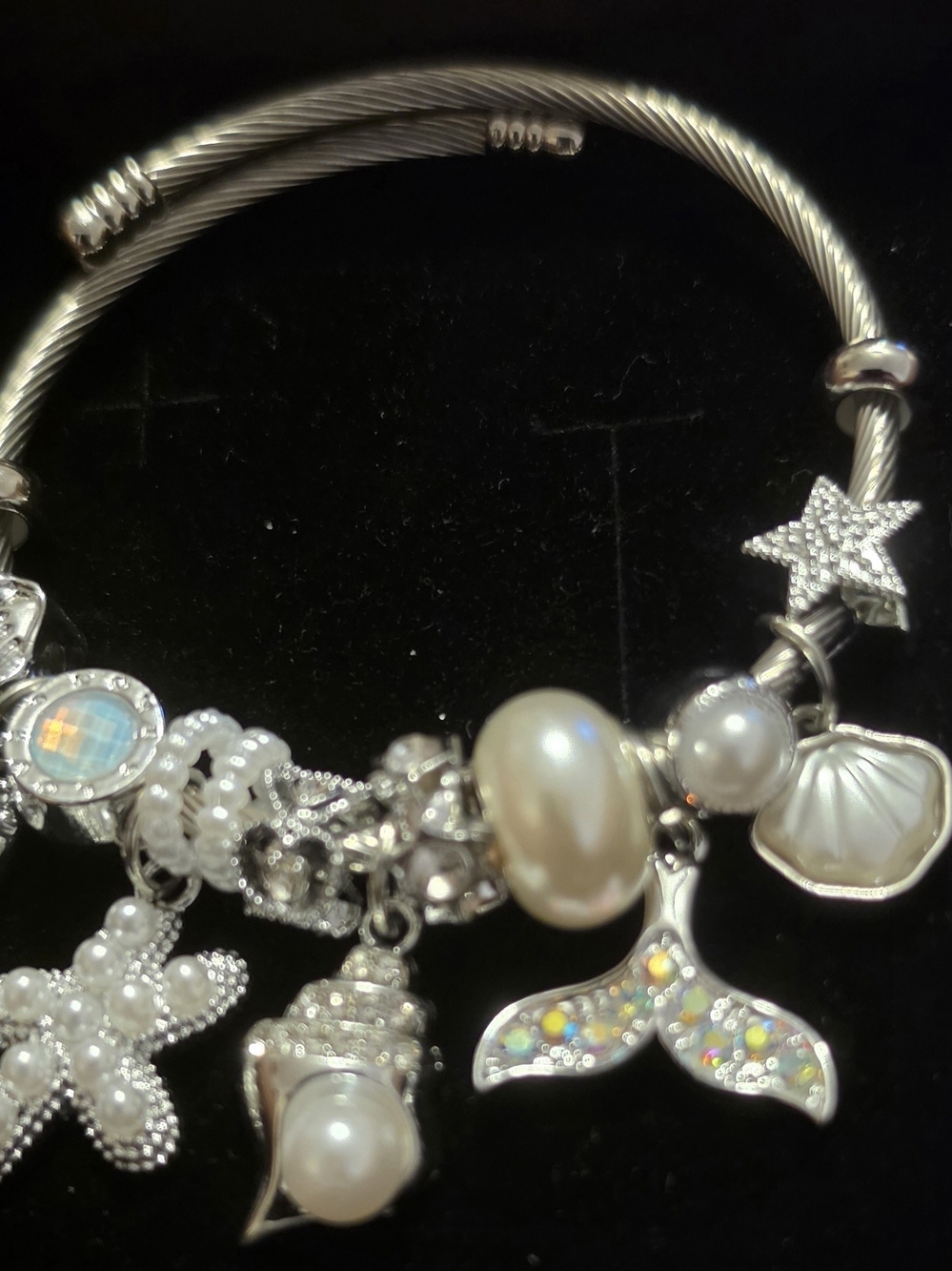 Silver Pearl & Ocean Charm Bracelet - Women Jewelry